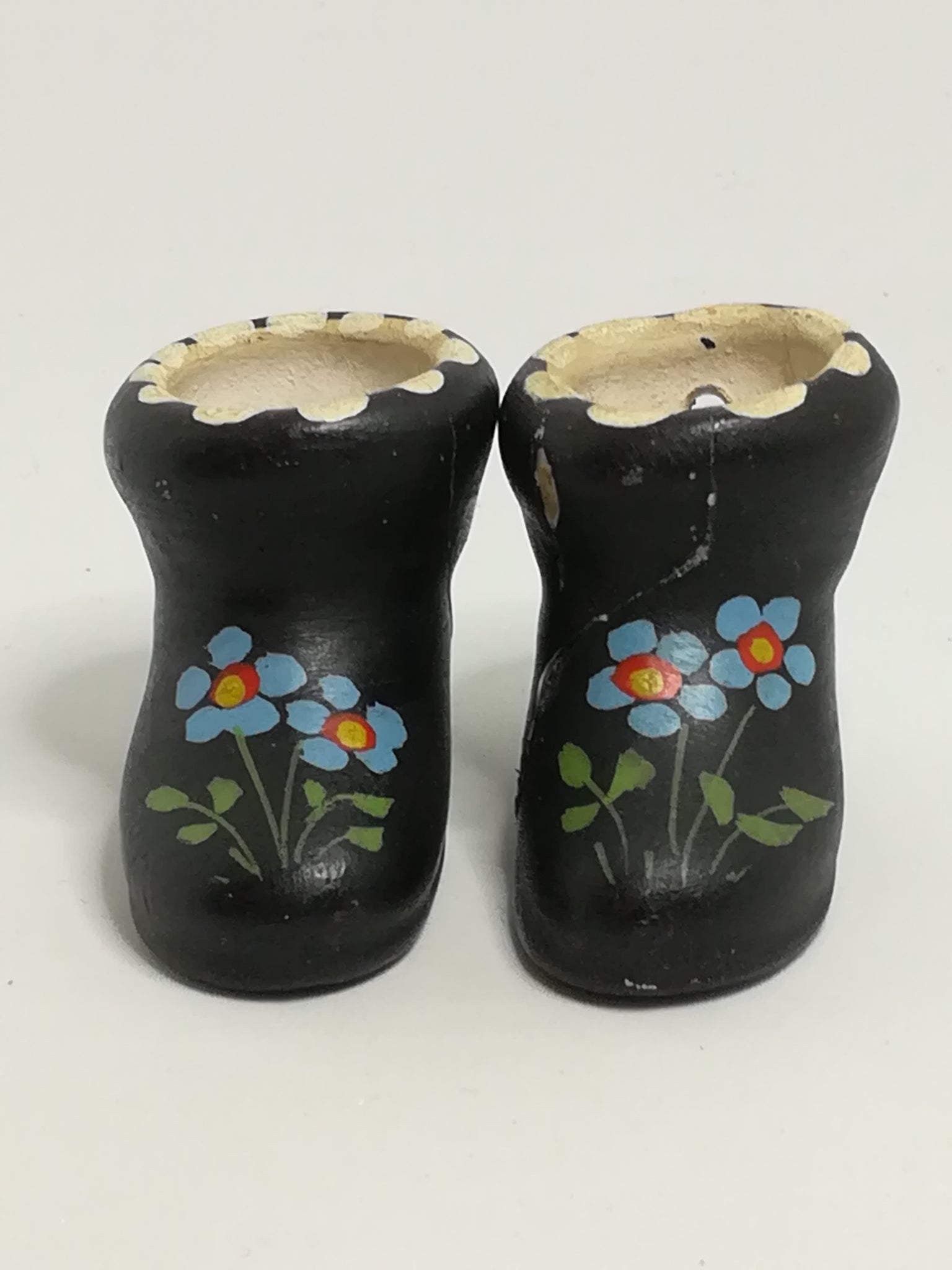 Miniature Black Ceramic Loafer Ankle Boots with Flower Painting (Miniature, suitable for printer's tray)