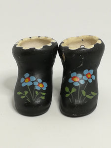 Miniature Black Ceramic Loafer Ankle Boots with Flower Painting (Miniature, suitable for printer's tray)