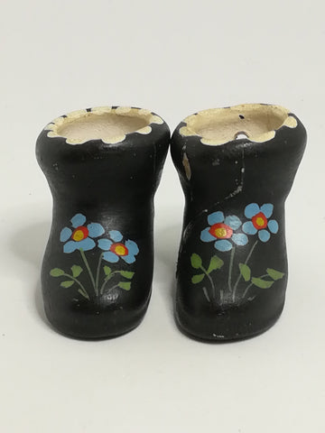 Miniature Black Ceramic Loafer Ankle Boots with Flower Painting (Miniature, suitable for printer's tray)