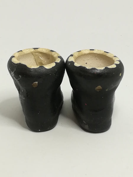 Miniature Black Ceramic Loafer Ankle Boots with Flower Painting (Miniature, suitable for printer's tray)