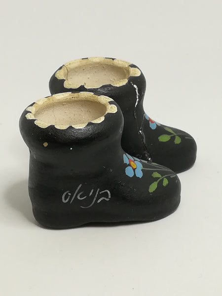 Miniature Black Ceramic Loafer Ankle Boots with Flower Painting (Miniature, suitable for printer's tray)