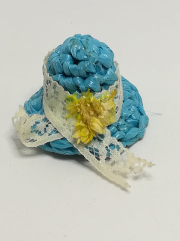 Miniature Blue Sun Hat with White Ribbon Made of Plastic (Miniature, suitable for printer's tray)