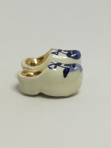 Miniature Pair White Dutch Clogs with Blue Design & Golden Inners (Miniature, suitable for printer's tray)