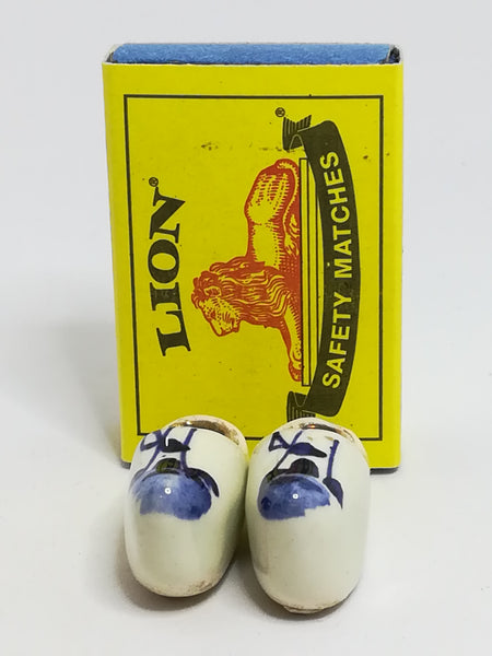 Miniature Pair White Dutch Clogs with Blue Design & Golden Inners (Miniature, suitable for printer's tray)