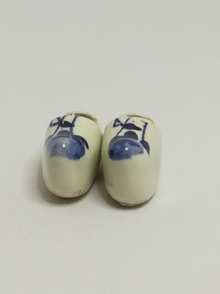 Miniature Pair White Dutch Clogs with Blue Design & Golden Inners (Miniature, suitable for printer's tray)