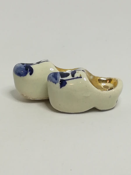 Miniature Pair White Dutch Clogs with Blue Design & Golden Inners (Miniature, suitable for printer's tray)