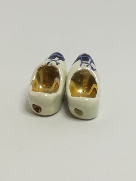 Miniature Pair White Dutch Clogs with Blue Design & Golden Inners (Miniature, suitable for printer's tray)