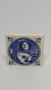 Miniature Ceramic Blue & White Delft Style Hand Printed Tile (Elesva Holland) (Miniature, suitable for printer's tray)