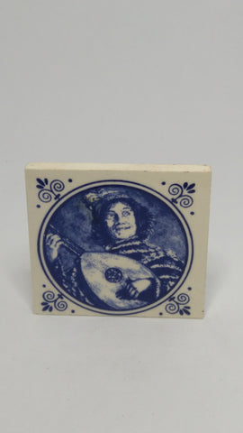 Miniature Ceramic Blue & White Delft Style Hand Printed Tile (Elesva Holland) (Miniature, suitable for printer's tray)