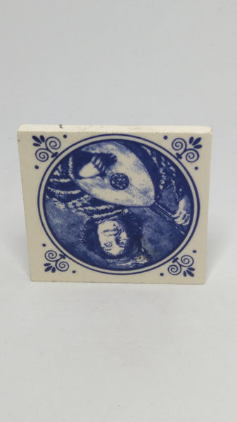 Miniature Ceramic Blue & White Delft Style Hand Printed Tile (Elesva Holland) (Miniature, suitable for printer's tray)