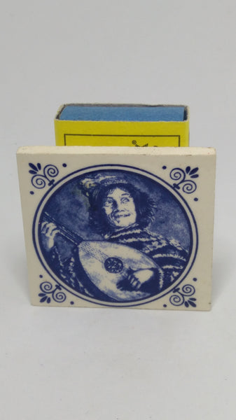 Miniature Ceramic Blue & White Delft Style Hand Printed Tile (Elesva Holland) (Miniature, suitable for printer's tray)