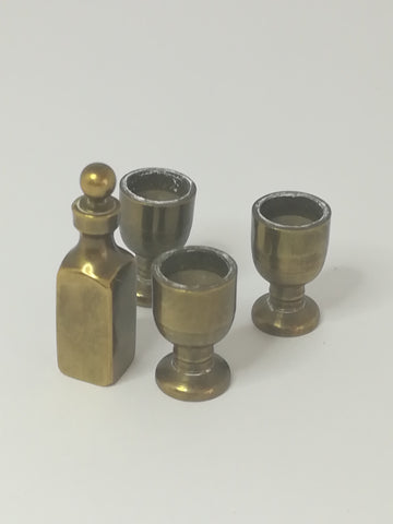 Miniature Wine Bottle and Wine Glass Brass (Miniature, suitable for printer's tray)