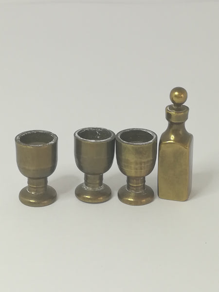 Miniature Wine Bottle and Wine Glass Brass (Miniature, suitable for printer's tray)