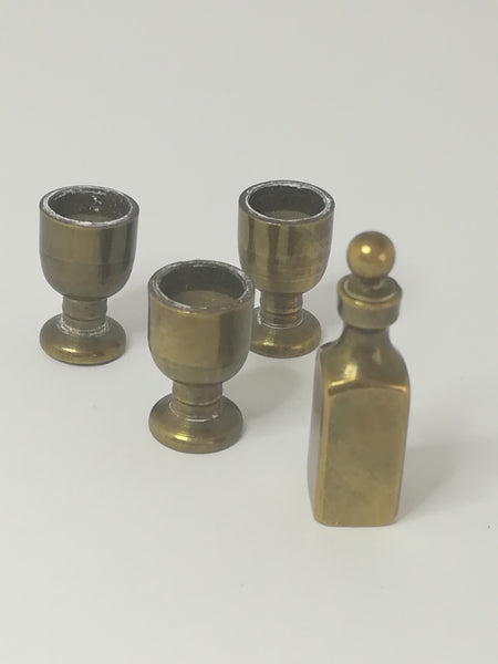 Miniature Wine Bottle and Wine Glass Brass (Miniature, suitable for printer's tray)