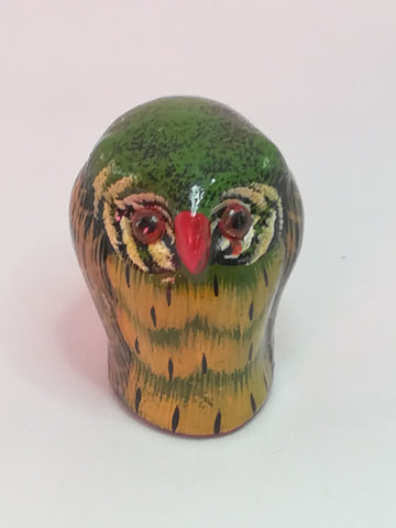 Miniature Wooden Green, Brown & Black Owl Red Beak (Miniature, suitable for printer's tray)