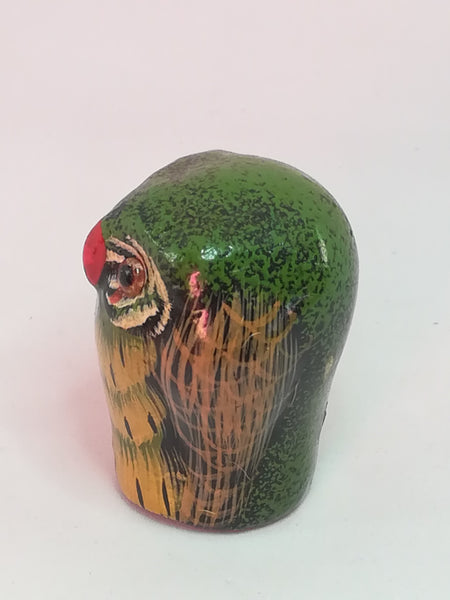 Miniature Wooden Green, Brown & Black Owl Red Beak (Miniature, suitable for printer's tray)