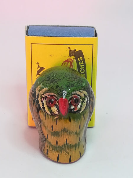 Miniature Wooden Green, Brown & Black Owl Red Beak (Miniature, suitable for printer's tray)