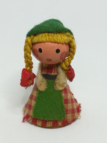 Miniature Wooden Doll in Red & White Checked Dress & Green Hemp (Miniature, suitable for printer's tray)