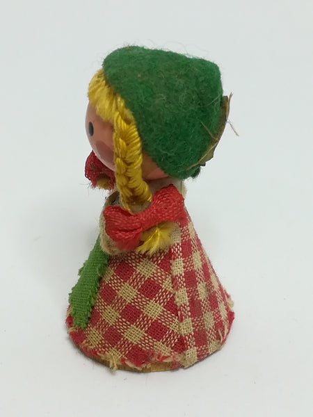 Miniature Wooden Doll in Red & White Checked Dress & Green Hemp (Miniature, suitable for printer's tray)