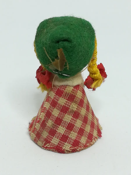 Miniature Wooden Doll in Red & White Checked Dress & Green Hemp (Miniature, suitable for printer's tray)