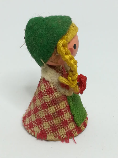 Miniature Wooden Doll in Red & White Checked Dress & Green Hemp (Miniature, suitable for printer's tray)