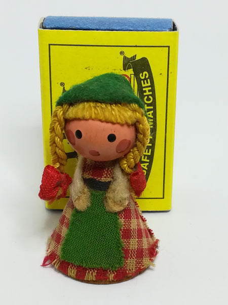 Miniature Wooden Doll in Red & White Checked Dress & Green Hemp (Miniature, suitable for printer's tray)