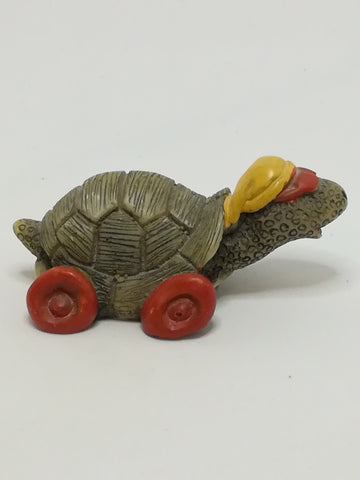 Miniature Tortoise on Red Wheels & Wearing Yellow Cap & Red Sun Glasses (Miniature, suitable for printer's tray)