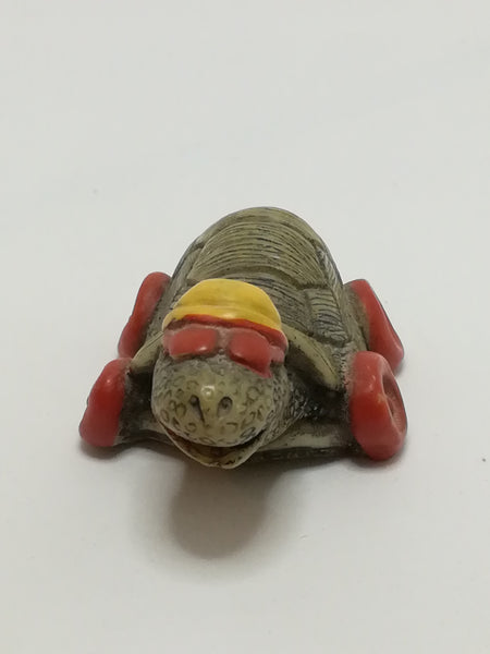 Miniature Tortoise on Red Wheels & Wearing Yellow Cap & Red Sun Glasses (Miniature, suitable for printer's tray)