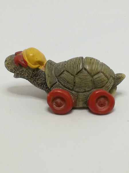 Miniature Tortoise on Red Wheels & Wearing Yellow Cap & Red Sun Glasses (Miniature, suitable for printer's tray)
