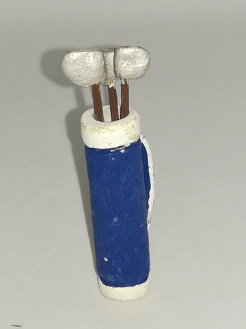 Miniature Ceramic White, Grey & Blue Golf Bag with Individual Clubs (Miniature, suitable for printer's tray)