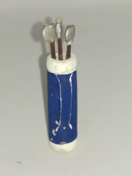 Miniature Ceramic White, Grey & Blue Golf Bag with Individual Clubs (Miniature, suitable for printer's tray)