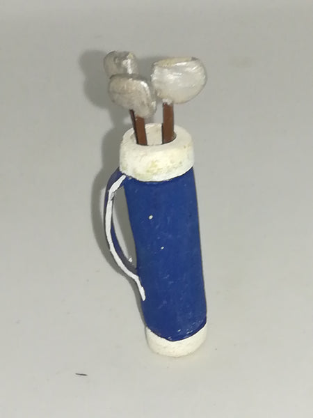 Miniature Ceramic White, Grey & Blue Golf Bag with Individual Clubs (Miniature, suitable for printer's tray)
