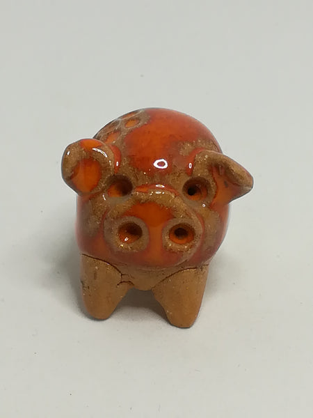 Miniature Ceramic Brown & Orange Elephant with Brown Flowers (Miniature, suitable for printer's tray)