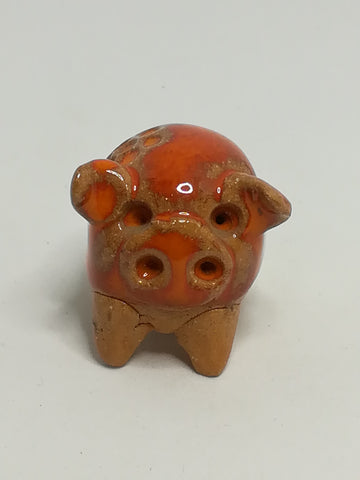 Miniature Ceramic Brown & Orange Elephant with Brown Flowers (Miniature, suitable for printer's tray)
