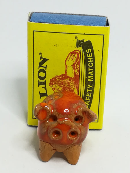 Miniature Ceramic Brown & Orange Elephant with Brown Flowers (Miniature, suitable for printer's tray)