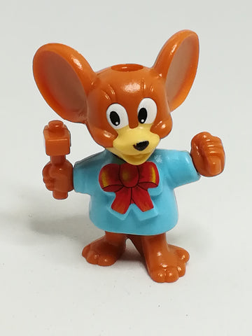 Miniature Brown Mouse Big Ears, Blue Shirt Red Ribbon & Holding Hammer (Miniature, suitable for printer's tray)