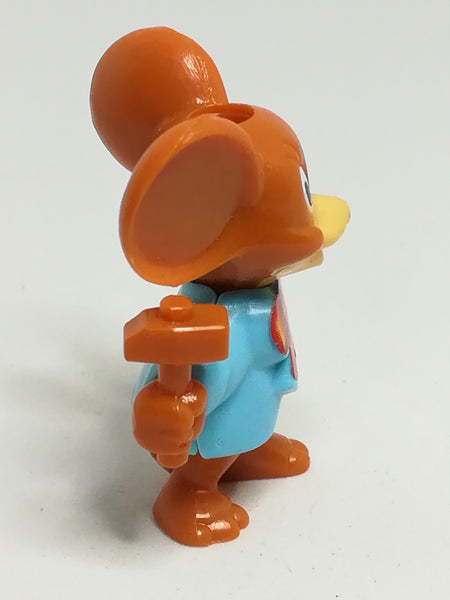 Miniature Brown Mouse Big Ears, Blue Shirt Red Ribbon & Holding Hammer (Miniature, suitable for printer's tray)