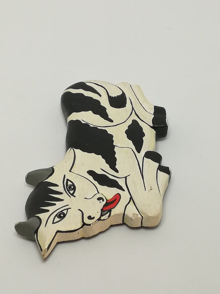 Wooden Black & White Cow Magnet