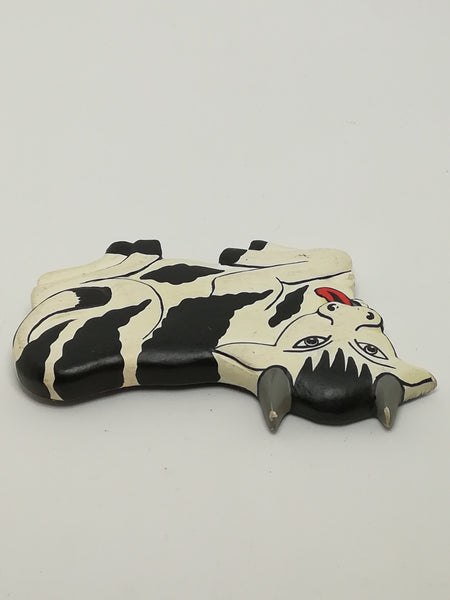 Wooden Black & White Cow Magnet