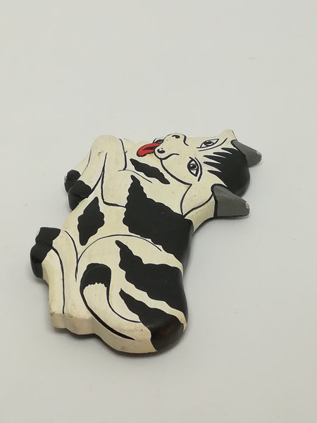 Wooden Black & White Cow Magnet