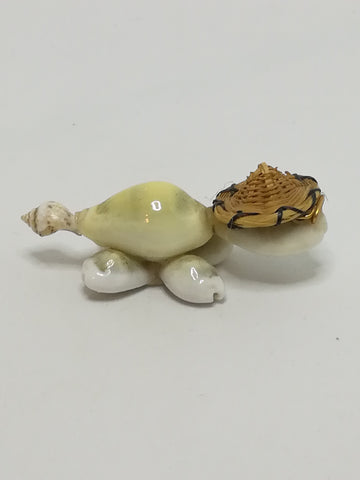 Miniature Whitish Sea Shells Tortoise Wearing Glasses & Straw Sun Hat (Miniature, suitable for printer's tray)