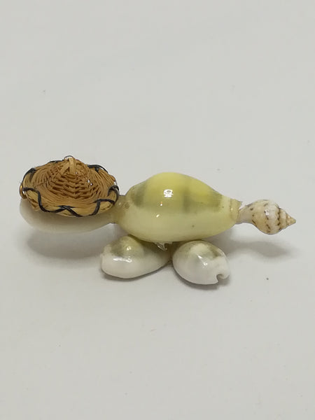 Miniature Whitish Sea Shells Tortoise Wearing Glasses & Straw Sun Hat (Miniature, suitable for printer's tray)