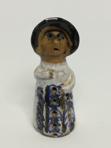Miniature Ceramic Doll Dressed in Blue & White Dress & Bonnet (Miniature, suitable for printer's tray)
