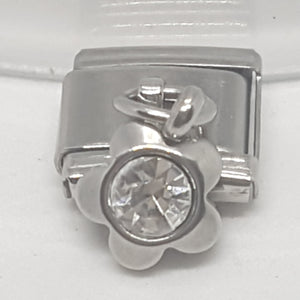 Italian Charm Dangle Flower 'Silver' Clear Diamante (Fits Nomination Bracelet)