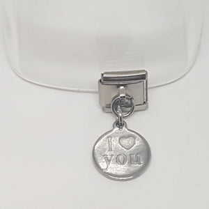 Italian Charm Dangle I Love You 'Silver' Disk (Fits Nomination Bracelet)
