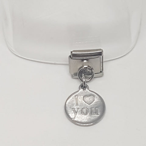 Italian Charm Dangle I Love You 'Silver' Disk (Fits Nomination Bracelet)
