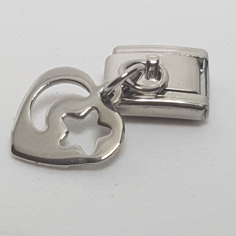 Italian Charm Dangle Half Moon & Star Heart 'Silver' (Fits Nomination Bracelet)