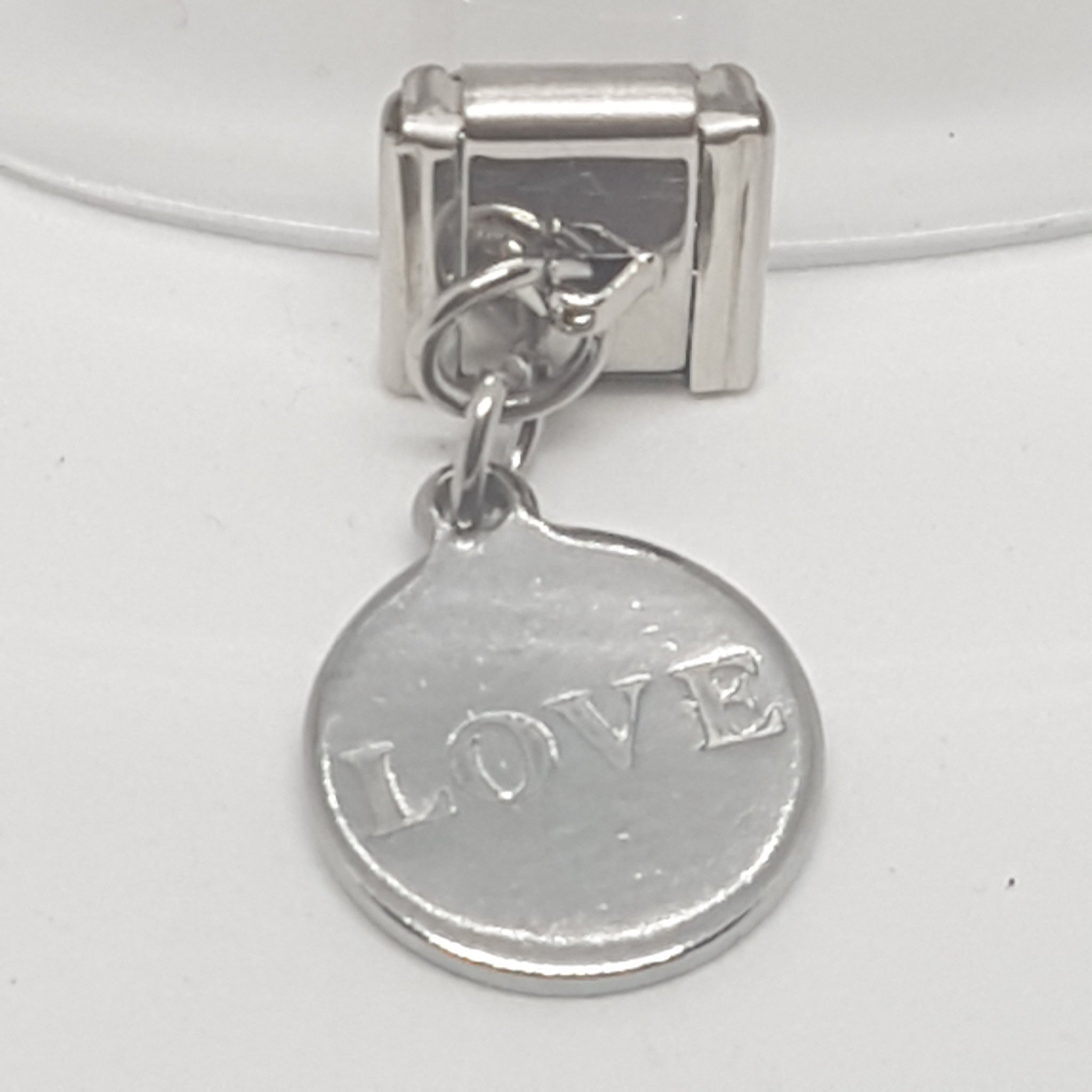 Italian Charm Dangle Love 'Silver' Disk (Fits Nomination Bracelet)