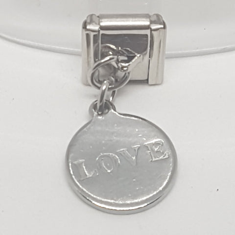Italian Charm Dangle Love 'Silver' Disk (Fits Nomination Bracelet)