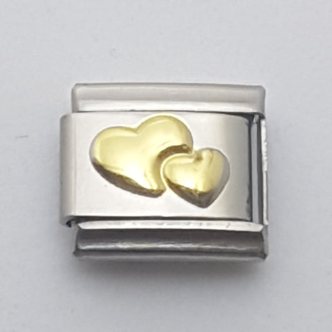 Italian Charm Heart Pair in 'Gold' (Fits Nomination Bracelet)